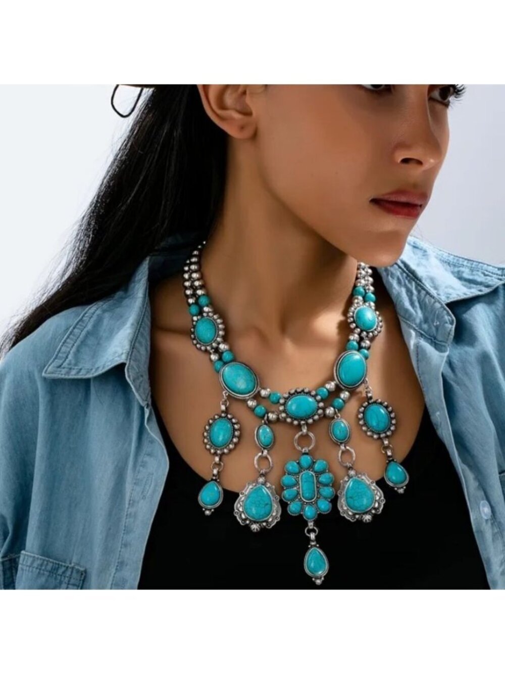 Bohemian Western Vintage Turquoise Geometric Statement Necklace